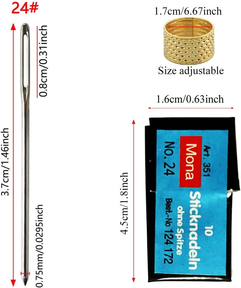 Zhenqing 10-Pack Size 24 Blunt Tip Cross Stitch Needles with Ergonomic Metal Thimble, Nickel-Plated Rustproof Embroidery Needles for Canvas, Tapestry, and Hand Sewing（67501） - Image 3